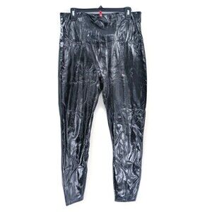 Spanx Patent Shiny Black Faux Leather Ankle Leggings Size 1X 34x26 *Small Flaw